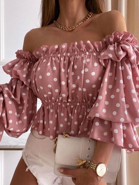 women's blouses & shirts 2021 summer women sweet look pink polka dot print ruffles blouse long sleeve off shoulder layered shirred slas, White
women's blouses & shirts 2021 summer women sweet look pink polka dot print ruffles blouse long sleeve off shoulder layered shirred slas, White