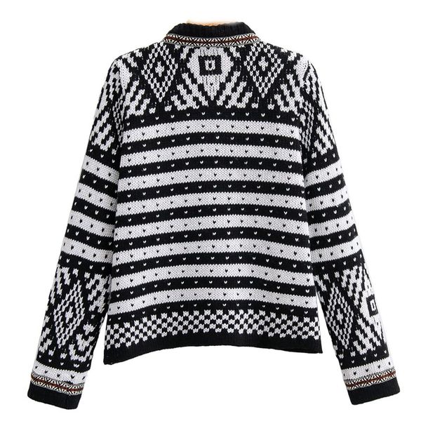 2021 vintage jacquard geometric striped knitting cardigan women o neck single-breasted button sweater long sleeve short jumper, White;black
2021 vintage jacquard geometric striped knitting cardigan women o neck single-breasted button sweater long sleeve short jumper, White;black