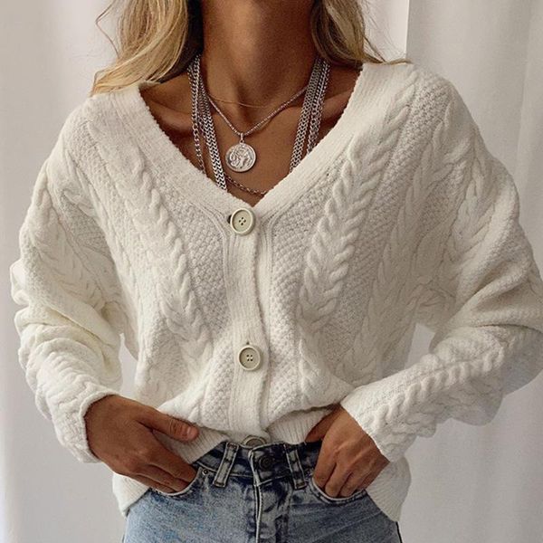 women's knits & tees vintage sweater coat cardigans solid color button long-sleeved v-neck twist knit white cardigan women
women's knits & tees vintage sweater coat cardigans solid color button long-sleeved v-neck twist knit white cardigan women