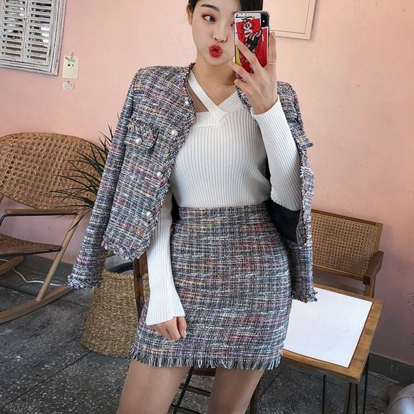 spring and fall women's clothes new temperament fashion short coat was fine hip little fragrance wind skirts from two pieces aqmv, White
spring and fall women's clothes new temperament fashion short coat was fine hip little fragrance wind skirts from two pieces aqmv, White