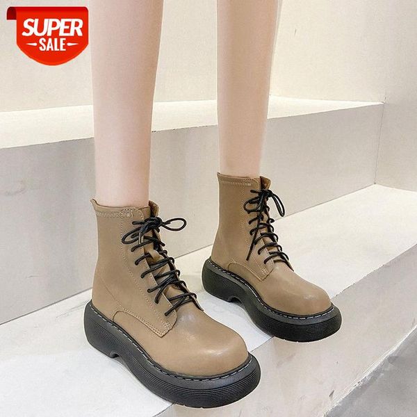 round head muffin thick soled martin boots women's autumn and winter net red short lace up big british tube single #f807, Black
round head muffin thick soled martin boots women's autumn and winter net red short lace up big british tube single #f807, Black