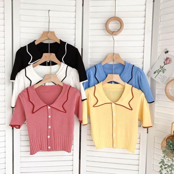 women's knits & tees singreiny women korean knitted cardigan chic turndown-collar short sleeve single breasted summer elastic slim out, White
women's knits & tees singreiny women korean knitted cardigan chic turndown-collar short sleeve single breasted summer elastic slim out, White