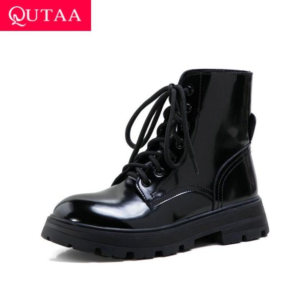boots qutaa 2022 patent leather round toe lace up fashion women shoes autumn winter heel all match ankle big size 34-39, Black
boots qutaa 2022 patent leather round toe lace up fashion women shoes autumn winter heel all match ankle big size 34-39, Black
