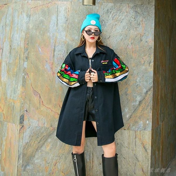 women's jackets european autumn loose and thin striped sequined stitching denim mid-length all-match women fashion streetwear 2021, Black;brown
women's jackets european autumn loose and thin striped sequined stitching denim mid-length all-match women fashion streetwear 2021, Black;brown