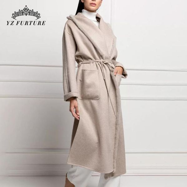 women's fur & faux woman wholeskin 110cm long cashmere wool hooded belt coat ladies spring fashion with purse waist slim design overdre, Black
women's fur & faux woman wholeskin 110cm long cashmere wool hooded belt coat ladies spring fashion with purse waist slim design overdre, Black