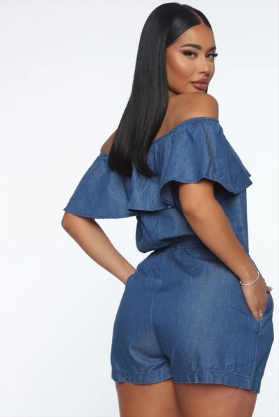 summer ruffles denim casual pockets women romper elastic waist one piece jeans blue playsuits womens overalls, Black;white
summer ruffles denim casual pockets women romper elastic waist one piece jeans blue playsuits womens overalls, Black;white