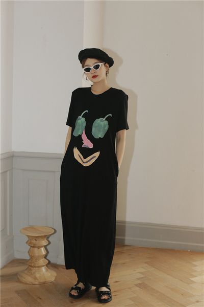 2021 new summer maxi long t black print loose short sleeve casual tshirt clothes women tee shirt dche, Black;gray
2021 new summer maxi long t black print loose short sleeve casual tshirt clothes women tee shirt dche, Black;gray