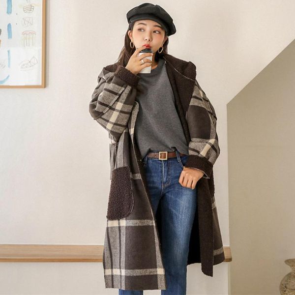 women's wool & blends woman winter long cashmere coat granulated lamb woolen plaid jacket overcoat female outwear casaco feminino trenc, Black
women's wool & blends woman winter long cashmere coat granulated lamb woolen plaid jacket overcoat female outwear casaco feminino trenc, Black