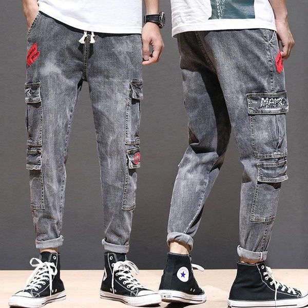 men's jeans spring/summer workwear elastic waist slim feet harem pants multi-pocket printing trend iron-free, Blue
men's jeans spring/summer workwear elastic waist slim feet harem pants multi-pocket printing trend iron-free, Blue