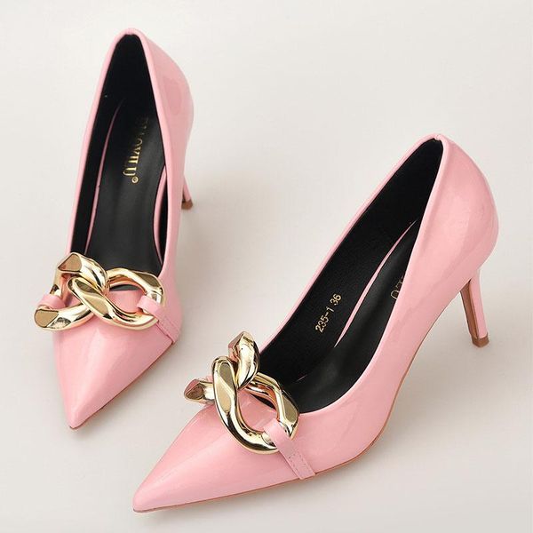 dress shoes pink green thin high heels pumps women fashion pointed toe metal chain work vintage elegant shallow for party, Black
dress shoes pink green thin high heels pumps women fashion pointed toe metal chain work vintage elegant shallow for party, Black