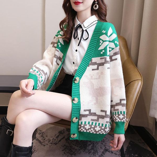 women's jackets pattern printting knitted women sweater cardigans single breasted long sleeve korean autumn spring loose, Black;brown 
women's jackets pattern printting knitted women sweater cardigans single breasted long sleeve korean autumn spring loose, Black;brown