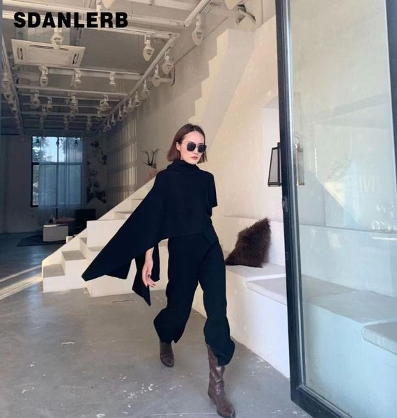 women's two piece pants turtleneck sweater korean style autumn and winter irregular pullover loose outer wear wide leg set, White
women's two piece pants turtleneck sweater korean style autumn and winter irregular pullover loose outer wear wide leg set, White