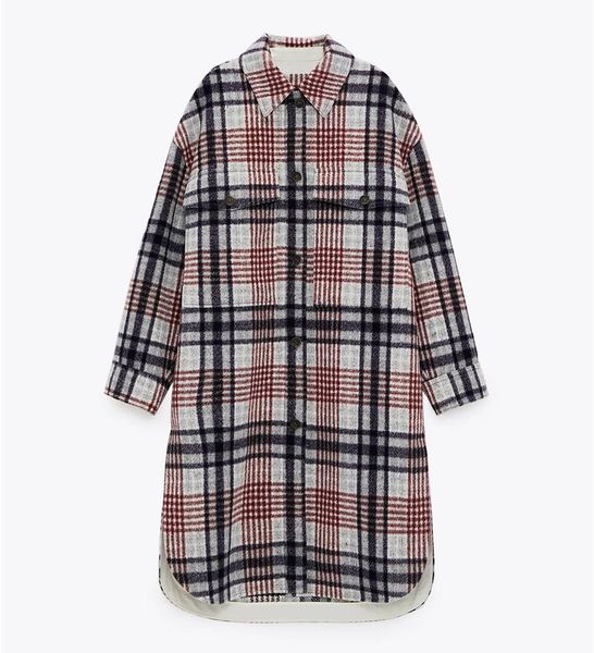 women's wool & blends female 2021spring model plaid long shirt jacket medium length coat, Black
women's wool & blends female 2021spring model plaid long shirt jacket medium length coat, Black