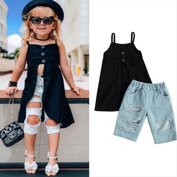2 7y fashion summer toddler girls clothes sets solid sleeveless button dress vest blue denim pants, White
2 7y fashion summer toddler girls clothes sets solid sleeveless button dress vest blue denim pants, White