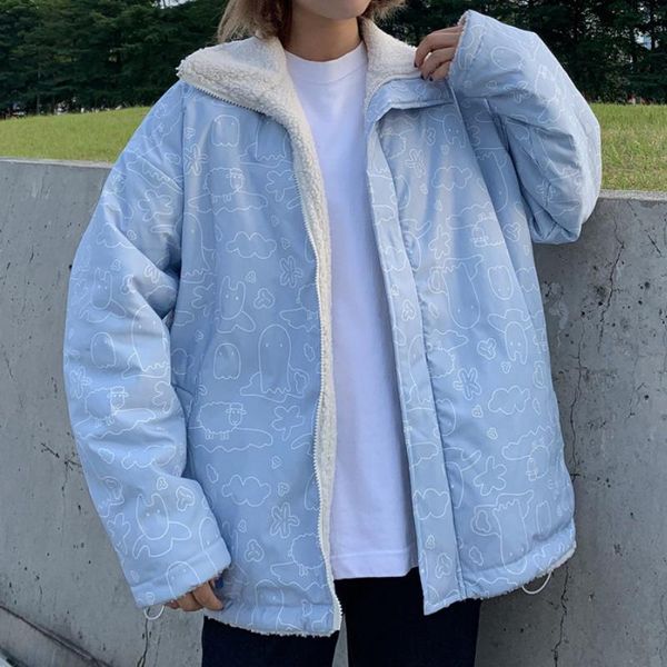 women's jackets casual jacket women reversible parka imitation wool coat print loose fashion warm long sleeve veste femme 2021, Black;brown
women's jackets casual jacket women reversible parka imitation wool coat print loose fashion warm long sleeve veste femme 2021, Black;brown