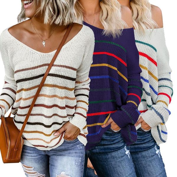 women's sweaters high fashion autumn winter clothes multicolor striped loose knitted knit, White;black
women's sweaters high fashion autumn winter clothes multicolor striped loose knitted knit, White;black