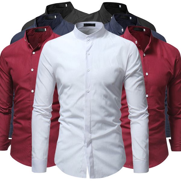 designs mens fashion stand collar long sleeve shirt pure color business casual dress formal shirt style, White;black
designs mens fashion stand collar long sleeve shirt pure color business casual dress formal shirt style, White;black