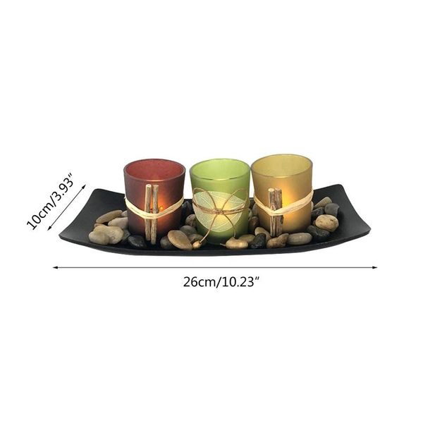 natural candlescape set, 3 decorative candle holders, rocks and tray home decor h58c
natural candlescape set, 3 decorative candle holders, rocks and tray home decor h58c