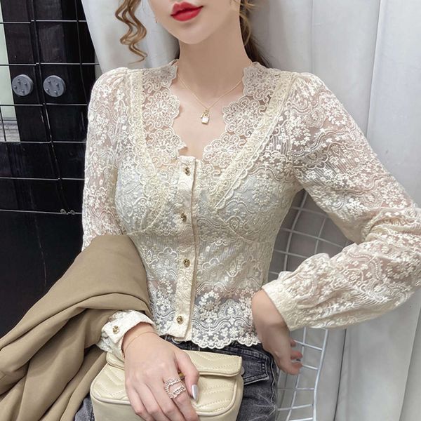 base coat women's new slim fit in autumn 2020 with temperament hook flower cut out lace v-neck long sleeve chiffon top, White
base coat women's new slim fit in autumn 2020 with temperament hook flower cut out lace v-neck long sleeve chiffon top, White