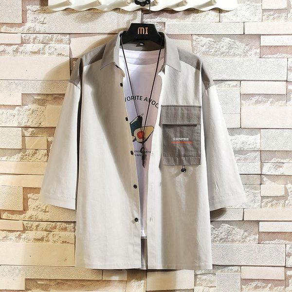 men's casual shirts #4736 greu blue hip hop men half sleeve shirt loose lapel collar spliced color harajuku cotton summer, White;black
men's casual shirts #4736 greu blue hip hop men half sleeve shirt loose lapel collar spliced color harajuku cotton summer, White;black