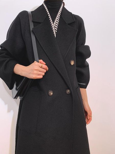 women's fur & faux rt508 high-end water ripple double-breasted notched collar long genuine cashmere wool coat tweed jacket with belt, Black
women's fur & faux rt508 high-end water ripple double-breasted notched collar long genuine cashmere wool coat tweed jacket with belt, Black