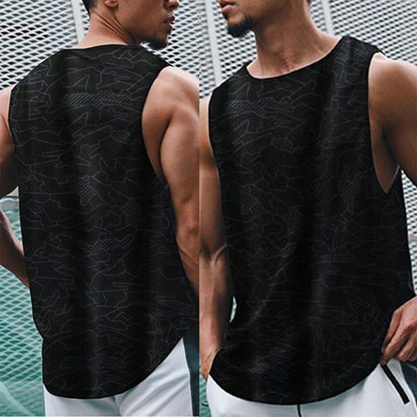 men' tank fitness vest breathable training sweat absorbing casual stylish arc hem loose running, White;black
men' tank fitness vest breathable training sweat absorbing casual stylish arc hem loose running, White;black