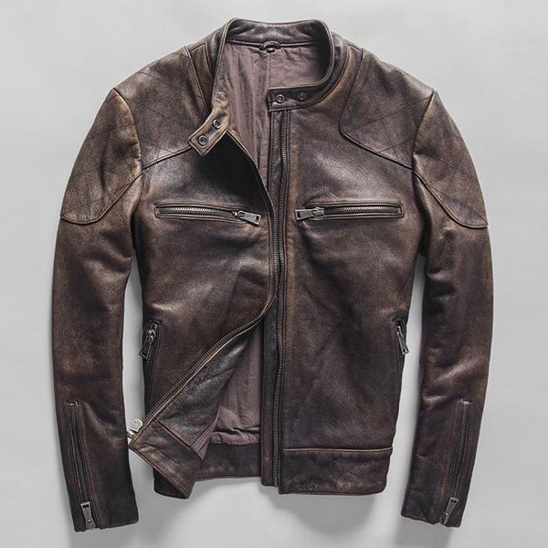 men's leather & faux beckham same style genuine jacket washed vintage cowhide motorcycle clothing stand collar zipper winter coat, Black
men's leather & faux beckham same style genuine jacket washed vintage cowhide motorcycle clothing stand collar zipper winter coat, Black