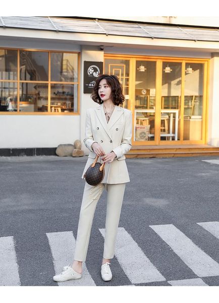 women's two piece pants womens elegant suit solid color double breasted (+ bottom) office lady 2021 autumn and winter, White
women's two piece pants womens elegant suit solid color double breasted (+ bottom) office lady 2021 autumn and winter, White