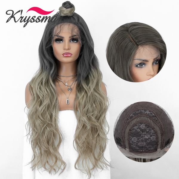 women long wave lace front wig grey ombre blonde synthetic wigs for cosplay wigs with dark roots high temperature fiberfactory direct, Black
women long wave lace front wig grey ombre blonde synthetic wigs for cosplay wigs with dark roots high temperature fiberfactory direct, Black