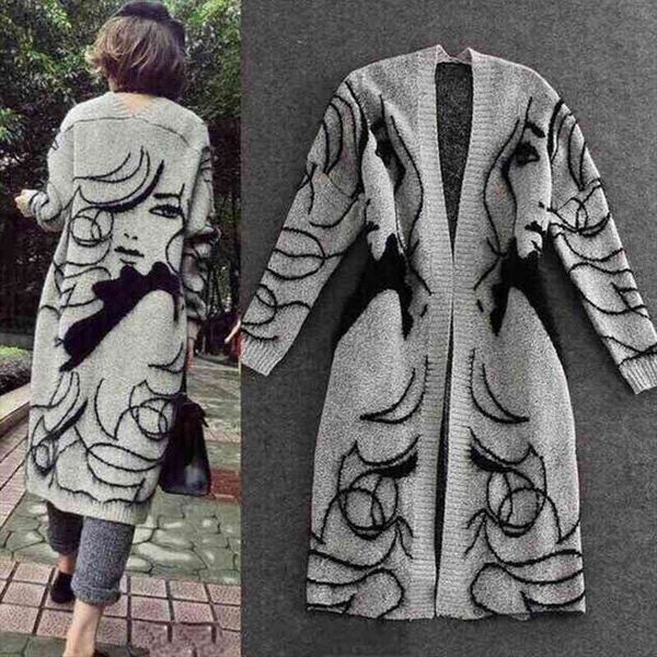 women autumn winter loose long sleeve head embroidery knit cardigan sweater coat loose sweaters for women cardigans, White;black
women autumn winter loose long sleeve head embroidery knit cardigan sweater coat loose sweaters for women cardigans, White;black