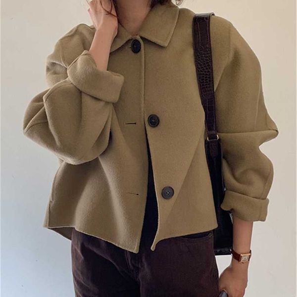 lazy retro autumn winter loose lapel long sleeve khaki wool coat women three button black jacket crop fashion casual outwear 211019
lazy retro autumn winter loose lapel long sleeve khaki wool coat women three button black jacket crop fashion casual outwear 211019