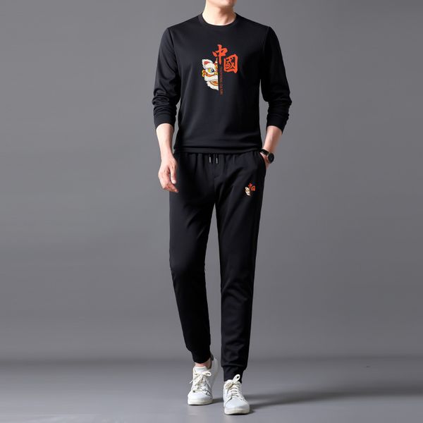 spring and autumn two-piece set fashion youth men's long sleeve round neck printed sports leisure suit, Black
spring and autumn two-piece set fashion youth men's long sleeve round neck printed sports leisure suit, Black