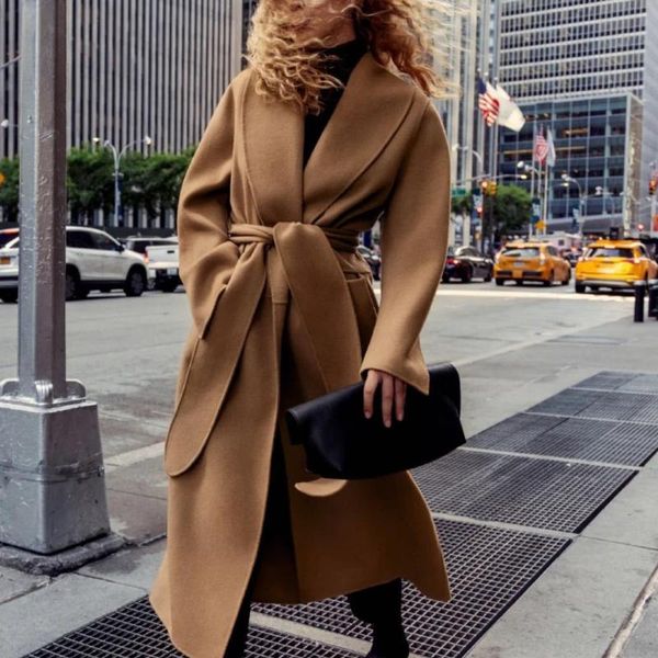 women's wool & blends camel or black mid-length coats double-sided woolen long sleeve simple loose lace-up sashes female bathrobe jacke
women's wool & blends camel or black mid-length coats double-sided woolen long sleeve simple loose lace-up sashes female bathrobe jacke