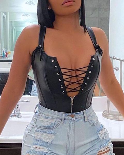 women's tanks & camis 2021 punk style hollow out leather camisole women bandage tank club party night wear black vest female, White
women's tanks & camis 2021 punk style hollow out leather camisole women bandage tank club party night wear black vest female, White