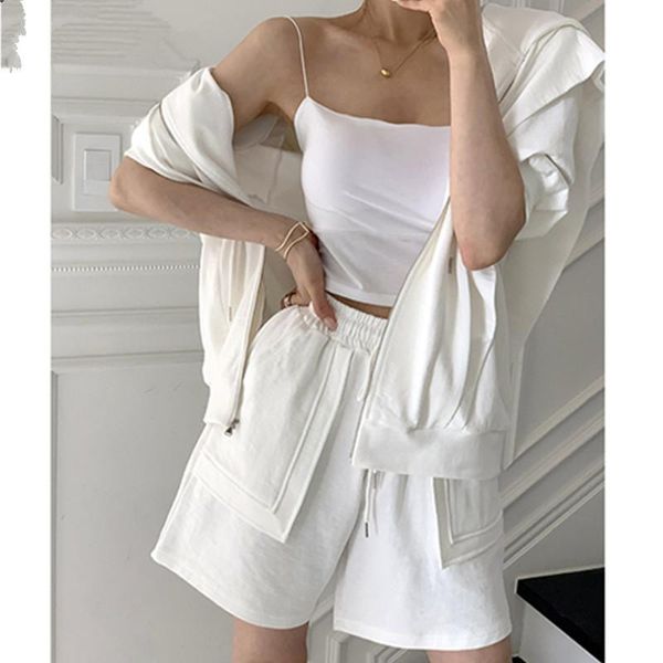 women's tracksuits white zipper hooded loose short-sleeved jacket and casual high-waist wide-leg shorts ladies suit simple sports high, Gray
women's tracksuits white zipper hooded loose short-sleeved jacket and casual high-waist wide-leg shorts ladies suit simple sports high, Gray