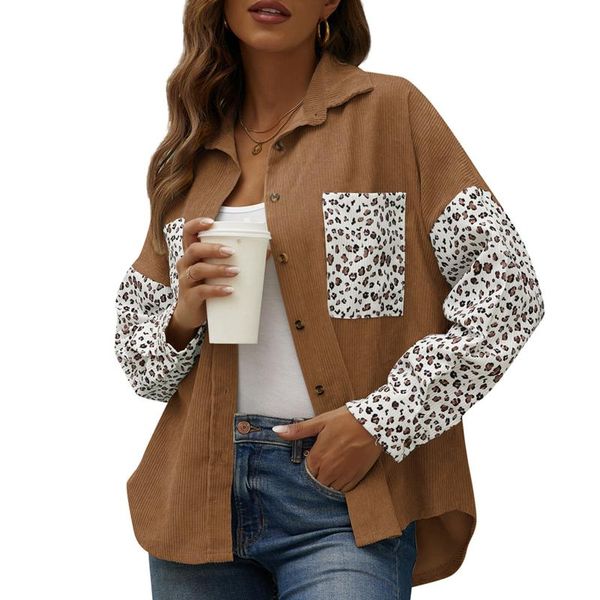 women's jackets women long sleeve loose shirts autumn ladies leisure style leopard print splicing lapel corduroy blouse single-breasted, Black;brown
women's jackets women long sleeve loose shirts autumn ladies leisure style leopard print splicing lapel corduroy blouse single-breasted, Black;brown