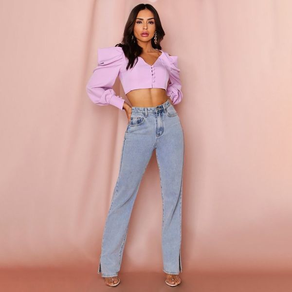 Bubble Short Sleeve Summer Shirts Blouse 2021 Fashion Ladies Crop Top Sexy Tops and Bloues Button Solid Streetwear, Purple
Bubble Short Sleeve Summer Shirts Blouse 2021 Fashion Ladies Crop Top Sexy Tops and Bloues Button Solid Streetwear, Purple
