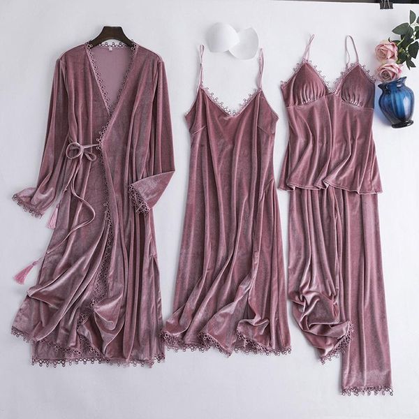 women's sleepwear autumn long velour homewear 4pcs wedding robe set women home clothing intimate lingerie velvet nightgown, Black;red
women's sleepwear autumn long velour homewear 4pcs wedding robe set women home clothing intimate lingerie velvet nightgown, Black;red