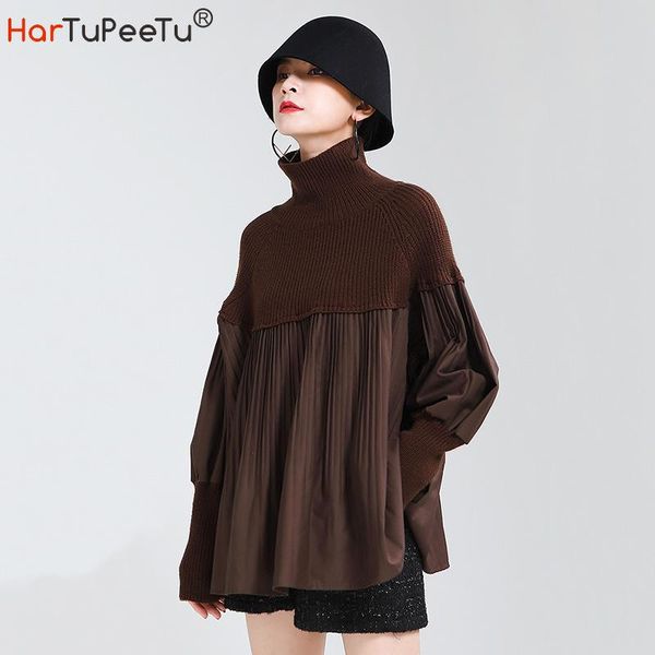 women's sweaters turtleneck sweater women puff sleeve patchwork pleated plus size pullover a line brown black streetwear autumn winter, White;black
women's sweaters turtleneck sweater women puff sleeve patchwork pleated plus size pullover a line brown black streetwear autumn winter, White;black