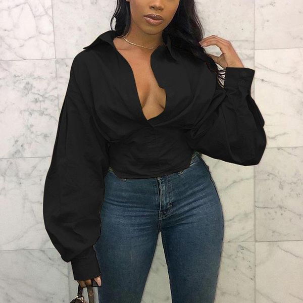 women's blouses & shirts fashion casual turndown collar long lantern sleeve short pleated women shirt, White
women's blouses & shirts fashion casual turndown collar long lantern sleeve short pleated women shirt, White