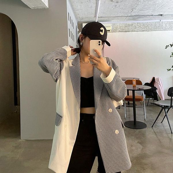 women's suits & blazers vintage houndstooth patchwork blazer women loose casual notched collar double breasted long sleeve female suit, White;black
women's suits & blazers vintage houndstooth patchwork blazer women loose casual notched collar double breasted long sleeve female suit, White;black
