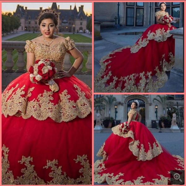 robe de soiree 2021 red tulle ball gown quinceanera dress gold lace appliques beaded short sleeve princess court train prom gowns layered co, Black
robe de soiree 2021 red tulle ball gown quinceanera dress gold lace appliques beaded short sleeve princess court train prom gowns layered co, Black