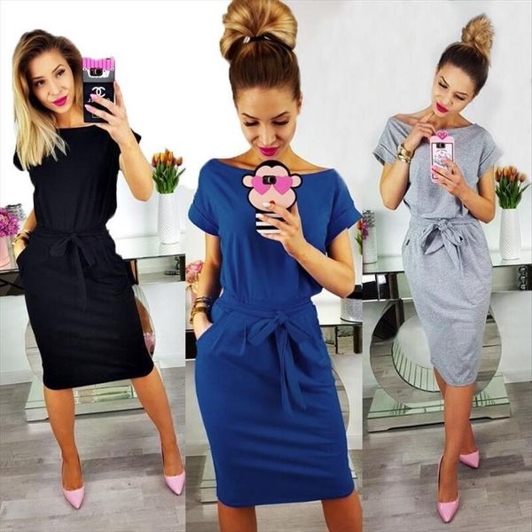s 3xl plus size summer womens dresses casual fashion o neck short sleeve lace up pleated slim lady office vestidos, Black;gray
s 3xl plus size summer womens dresses casual fashion o neck short sleeve lace up pleated slim lady office vestidos, Black;gray