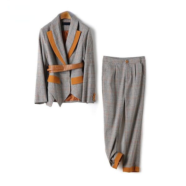 women's two piece pants plaid casual set for women v neck long sleeve sashes high waist blazer sets female 2021 spring autumn, White
women's two piece pants plaid casual set for women v neck long sleeve sashes high waist blazer sets female 2021 spring autumn, White