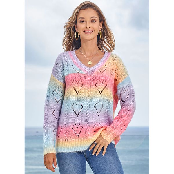new rainbow striped sweater women's loose lazy hollow gradient color printing long sleeve perforation, White;black
new rainbow striped sweater women's loose lazy hollow gradient color printing long sleeve perforation, White;black