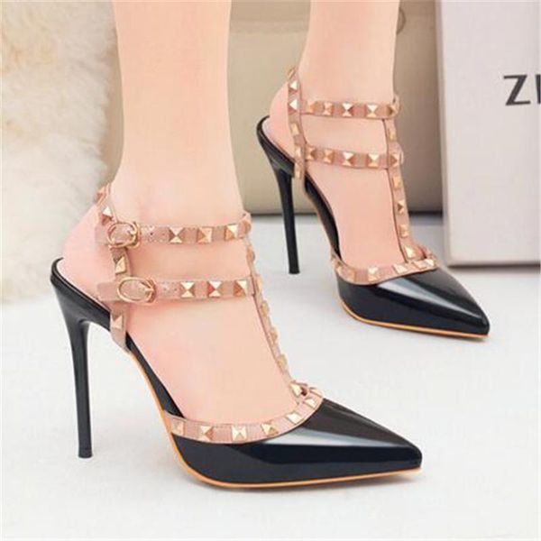 dress shoes 2021 rivet double buckle fashion women sandals high heels pointed cut-outs party solid patent leather rome, Black
dress shoes 2021 rivet double buckle fashion women sandals high heels pointed cut-outs party solid patent leather rome, Black
