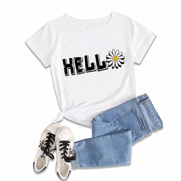 women's t-shirt daisy flower hello print summer tshirt alphabet women fashion casual tees kawaii short sleeve lady colthing, White
women's t-shirt daisy flower hello print summer tshirt alphabet women fashion casual tees kawaii short sleeve lady colthing, White