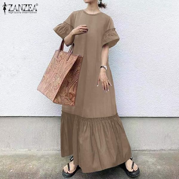 party dresses stylish summer ruffle dress women's solid sundress zanzea 2021 casual short sleeve beach vestidos female o neck robe over, White;black
party dresses stylish summer ruffle dress women's solid sundress zanzea 2021 casual short sleeve beach vestidos female o neck robe over, White;black