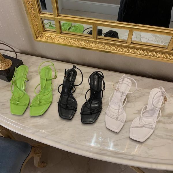 sandals 2021 summer stiletto heels ankle strap clear shoes suit female beige high retro low comfort black buckle girls