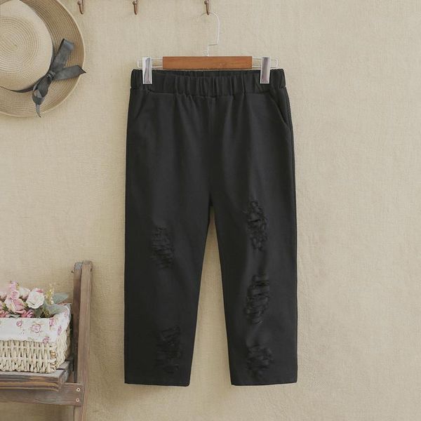 plus size pants set high waist quality elastic cotton fabric and hole design knee-length, Black
plus size pants set high waist quality elastic cotton fabric and hole design knee-length, Black